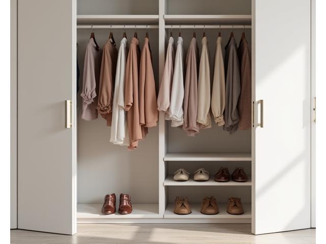 캡슐 워드로브가 정리된 깔끔한 옷장 내부