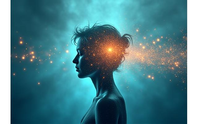 다양한 감정 아이콘과 평온한 음악 주파수가 시각적으로 결합된 이미지